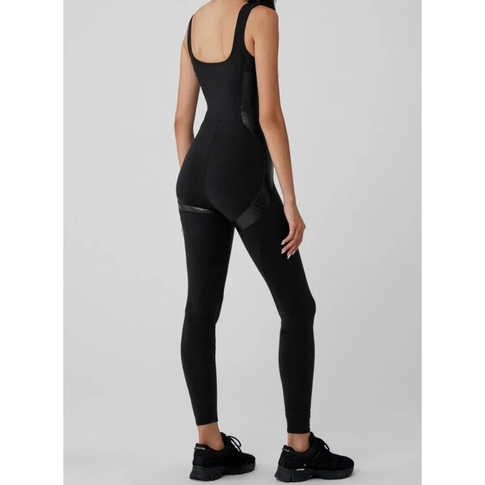 Alo Airbrush Racing Onesie Black Faux Leather Edgy Moto Biker One-Piece Jumpsuit